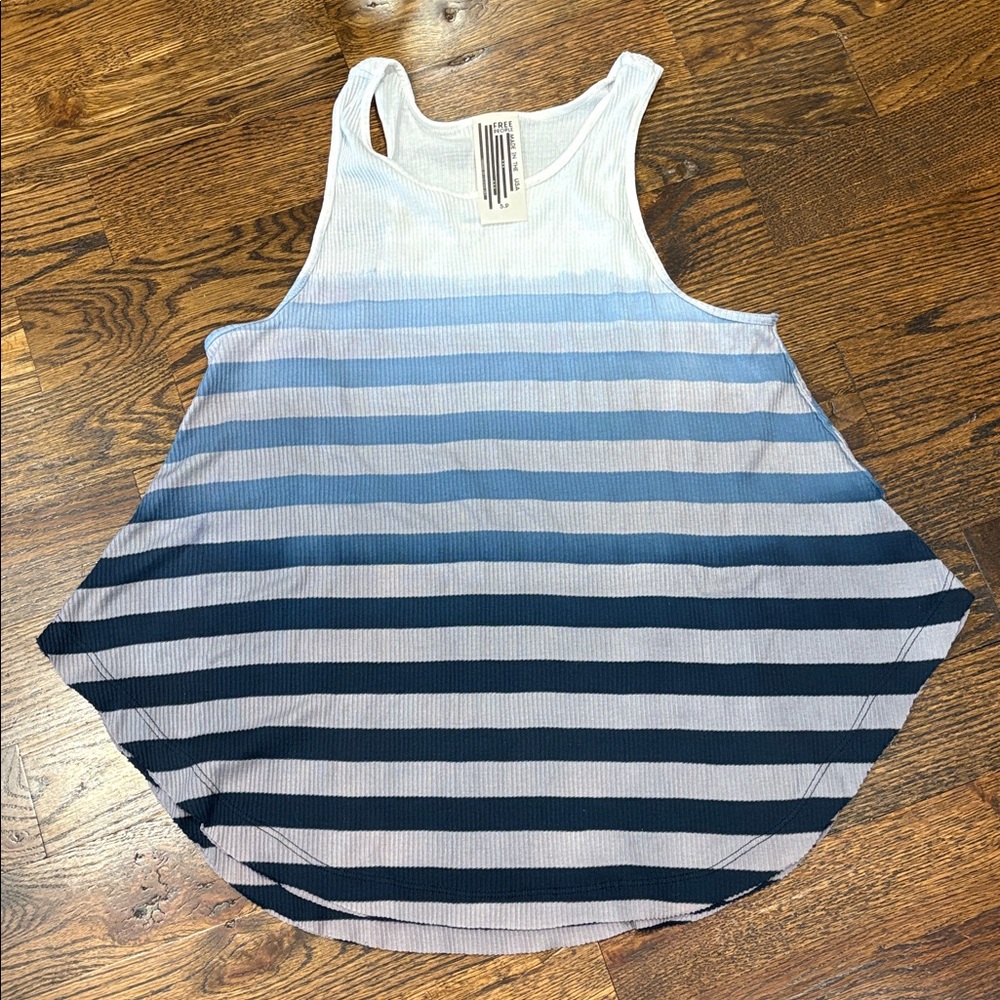 Free People Blue Striped Sleeveless Raw Edge Top S - Picture 7 of 7
